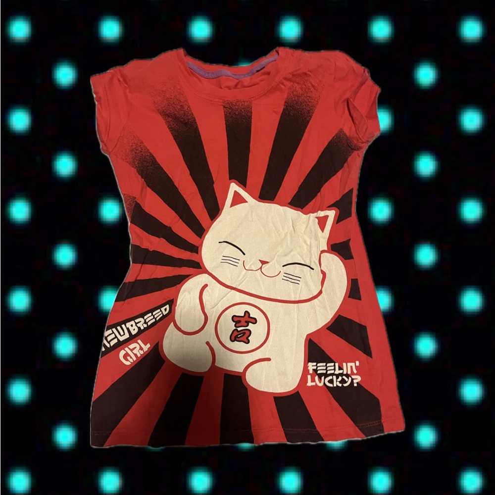 Scene kid cat new breed girl tee 2000s